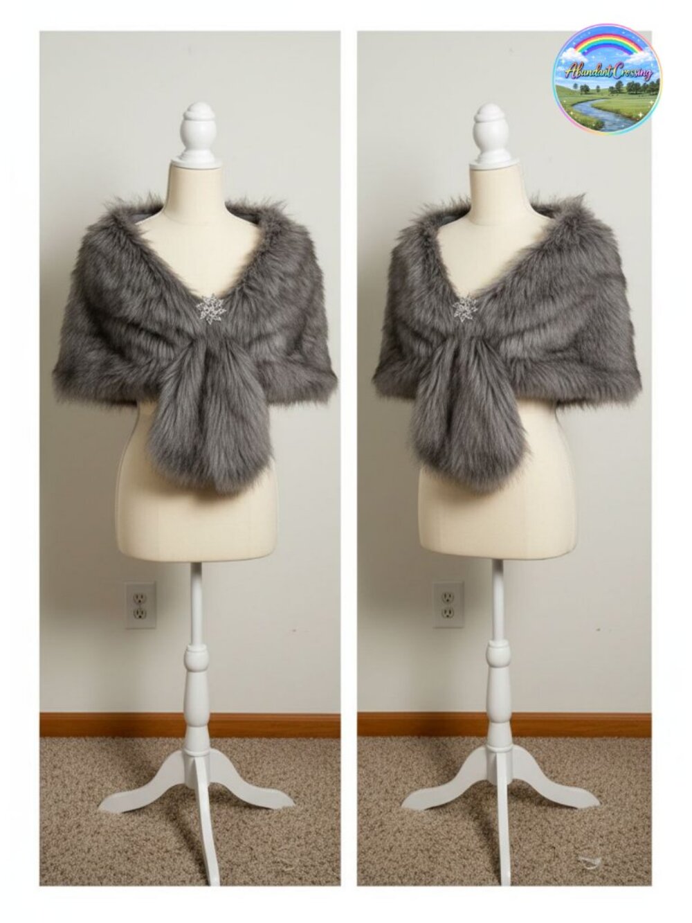 Faux Fur Wedding Shawl Wrap Bridal Stole with Brooch
